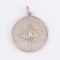 Silver plated Evil Eye charm with central crystal and sunburst relief pattern - Silver Frosted Eye Style (K085181K2-W Gold)