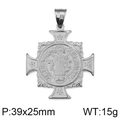 Colgante de cruz en acero inoxidable plateado con relieve religioso y grabados, 39x25mm - Acero (KP120024-Z)