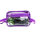Detail of transparent PVC waist bag with purple trim showing storage capacity for sunglasses - Purple