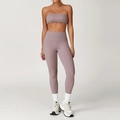 Women's brushed yoga set featuring tube top and high waist leggings in smoky purple color - S / Top And Bottom / Sports Bra + Leggings / Taro Purple