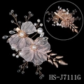 Golden bridal hair clip with intricate wire flowers, pearls and crystal drops - Gold Mesh Petal Artificial Pearl Hair Clip (HS-J7111G)