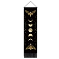 Vertical black mushroom tapestry with gold moth and moon phase art and tassels - Style 7 / 32.5x130cm