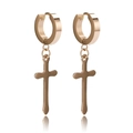 Pendientes de cruz en acero inoxidable oro rosa con aros pulidos de estilo minimalista - Oro rosa