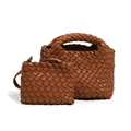 Mini braune geflochtene Eimer-Handtasche Set mit passender Innentasche für Damen - Flammbraun