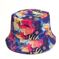 Detail of colorful abstract print and reinforced stitching on a reversible bucket hat - Purple Blue Red Abstract Print (Style I)