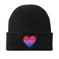 Classic black knitted beanie hat with embroidered heart-shaped bisexual pride flag - Adjustable / Bisexual Pride Black