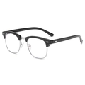 Classic semi-rimless sunglasses with black browline, silver metal frame and rivets - Shiny Black Silver Anti-Blue Light C22