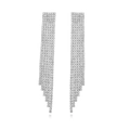 Detailed macro view of silver long fringe earrings with rows of sparkling white zircons - 1 Pair Platinum Earrings