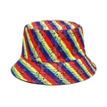 Rainbow striped bucket hat with paisley pattern print on a clean white background - M (56-58cm) / Rainbow Paisley