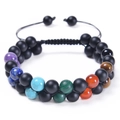 Detail of double-layer natural stone bracelet with 8mm lava rock and colorful beads - Polished Black Stone Style/7 Chakra