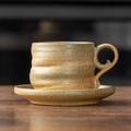 Japanese style retro beige ceramic coffee cup set with blue-green speckled glaze finish - 201-c Large-bellied Cup + Saucer 250ml / Universal