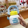 White large capacity water bottle with yellow lid, blue handle and cute animal charm - 800ml White Dual Drink With Ornament