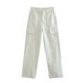 Front view of cream white straight-leg cargo pants with side pockets in cotton twill fabric - White
