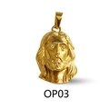 Detailed close-up of a gold-finished hip hop Jesus head pendant with polished texture - 3D Jesus Portrait Style (OP03)