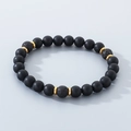 Black matte agate beads bracelet with lava stone accents and golden spacers - 3 Lava Stones And Matte Beads With Gold Spacers (KB210121-Z)