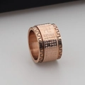 Rose gold rotating Buddhist mantra ring with brushed finish stainless steel band - Heart Sutra Style (KR37994-K)