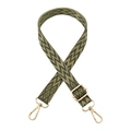 Λεπτομέρεια από λουράκι ζακάρ σε λαδί χρώμα με γεωμετρικά σχέδια και χρυσά άγκιστρα - Ασημένιο Κούμπωμα / Πράσινο του Στρατού