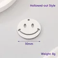 Polished stainless steel hollow smiley face pendant, 30mm diameter and 8g weight charm - Hollow Style (KLJ6090-Z)