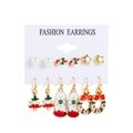 Lot de 6 paires de boucles d'oreilles de Noël avec Père Noël, sapins et perles sur blanc - Ensemble Sucre d'Orge et Étoile (MS940-6)