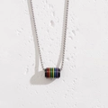 Rainbow pride cylinder pendant on silver bead chain necklace made of titanium steel - Black Rainbow
