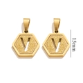 18K gold-plated stainless steel hexagon letter V pendant with sandblasted finish 15mm - Letter V - Gold