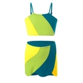 Costume da bagno due pezzi per bambina con design color-block giallo e verde e gonna a onde - 104 / Giallo Verde Blu