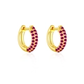 Detailed close-up of 925 silver hoop earrings featuring double-row purple-red gemstones - Gold with Rose Red Stone