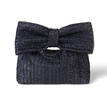 Elegant black woven handbag for women featuring a large decorative bow on pure white background - Black
