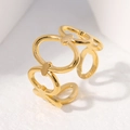 Verstellbarer goldener Ring mit herzförmigem Hohlmuster und ovalem Kettenglied-Design - Ketten-Hohl-Stil / Gold