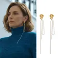 Boucles d'oreilles longues à pampilles dorées avec aiguilles en argent S925 - Pompon Plissé / Argent