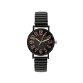 Zwart quartz horloge met roségouden cijfers en metalen elastische stretchband - Zwart