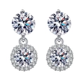 Detailed close-up of double-layer silver halo earrings with round-cut cubic zirconia - Double Zirconia Studs (ED44)