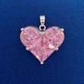 Pink heart-shaped crystal pendant with silver setting for DIY jewelry making - Pink Heart Cut Gemstone Pendant (736)