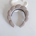 Taupe padded sponge headband with textured fabric and non-slip inner teeth - Grey With Non-Slip Strip