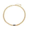 18K gold plated cuban chain necklace with black rectangular pendant and K18 hallmark - Black Square Necklace