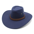 Classic dark blue western cowboy hat in faux suede with decorative rope and wide brim - M (56-58cm) / Navy Blue