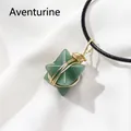 Handcrafted green aventurine Merkaba star pendant wrapped in gold wire with black cord - Aventurine Jade