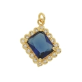 Pendentif carré doré avec pierre précieuse bleu foncé et zircons pour la création de bijoux - Bleu