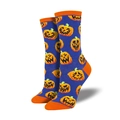Detalle del tejido de calcetines azules de Halloween con motivos de calabaza naranja - Talla única / Calabaza de Halloween Azul