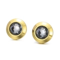 Elegant stainless steel stud earrings with smoky grey crystal in a gold finish - Gold Base Grey Style (KE55652-Z)