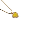 Gold-plated heart necklace with yellow enamel smiley face and sparkling rhinestones - Yellow