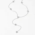 Macro shot of silver Y-shaped stainless steel necklace with heart-shaped zircon charms - Silver White Zirconia (PDD775)