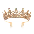 Golden bridal crown with colorful crystals and fixing combs on a white background - Gold Base AB Rhinestones