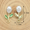 Tulip flower charm with pearl bud and green enamel leaves for DIY jewelry making - White Tulip