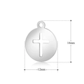 Silver stainless steel cross pendant in circular frame with 12mm diameter size details - Cross Disc