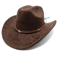 Classic dark brown suede western cowboy hat with star-studded leather band ornament - M (56-58cm) / Coffee