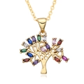 Detailansicht eines Lebensbaum-Anhängers mit bunten Markasit-Zirkonia und Goldbeschichtung - Lebensbaum-Stil (F222)
