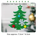 Christmas cake topper featuring a green glitter tree with colorful pompoms and white snowflake - 10 Pieces / Mini Christmas Tree No.1