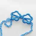 Kids sky blue flower shaped decorative glasses with matching thick plastic chain link - With Smiley Chain / Blue