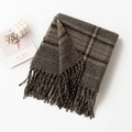 Classic plaid scarf in forest green and brown faux cashmere with long fringe detail - Matcha Green